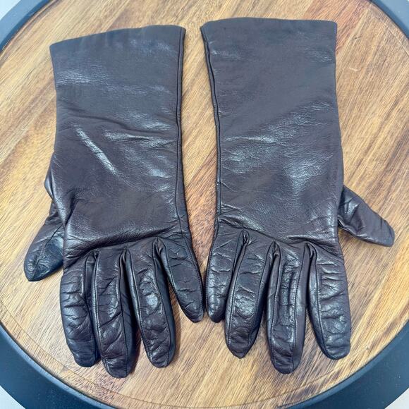 Neiman Marcus Brown Leather Women's Gloves Size 7.5 Cashmere Lined Made In Italy - Picture 1 of 5
